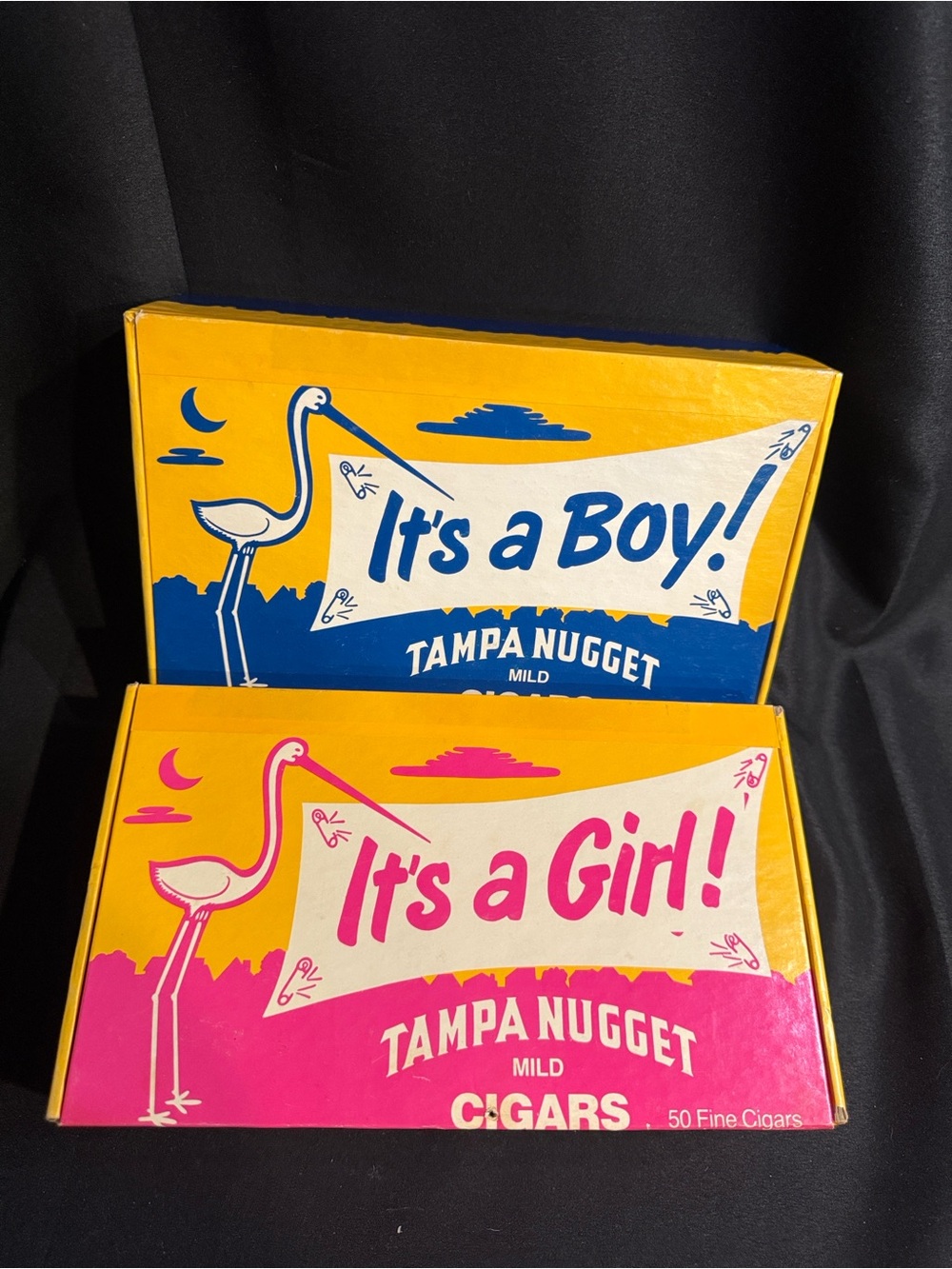 Vintage Tampa Nugget "It's a Boy" & "It's a Girl" Vintage Cigar Boxes
